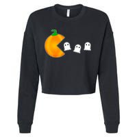 Retro Pumpkin Video Game Funny Halloween Cropped Pullover Crew