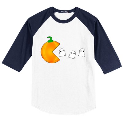 Retro Pumpkin Video Game Funny Halloween Baseball Sleeve Shirt