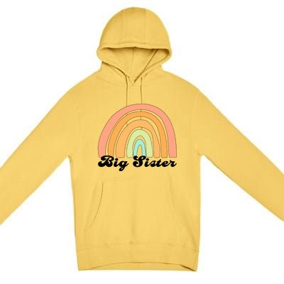 Retro Rainbow Big Sister Sibling Reveal Announcement Premium Pullover Hoodie