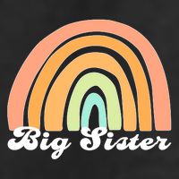Retro Rainbow Big Sister Sibling Reveal Announcement 7 Panel Mesh Trucker Snapback Hat