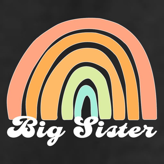 Retro Rainbow Big Sister Sibling Reveal Announcement 7 Panel Mesh Trucker Snapback Hat