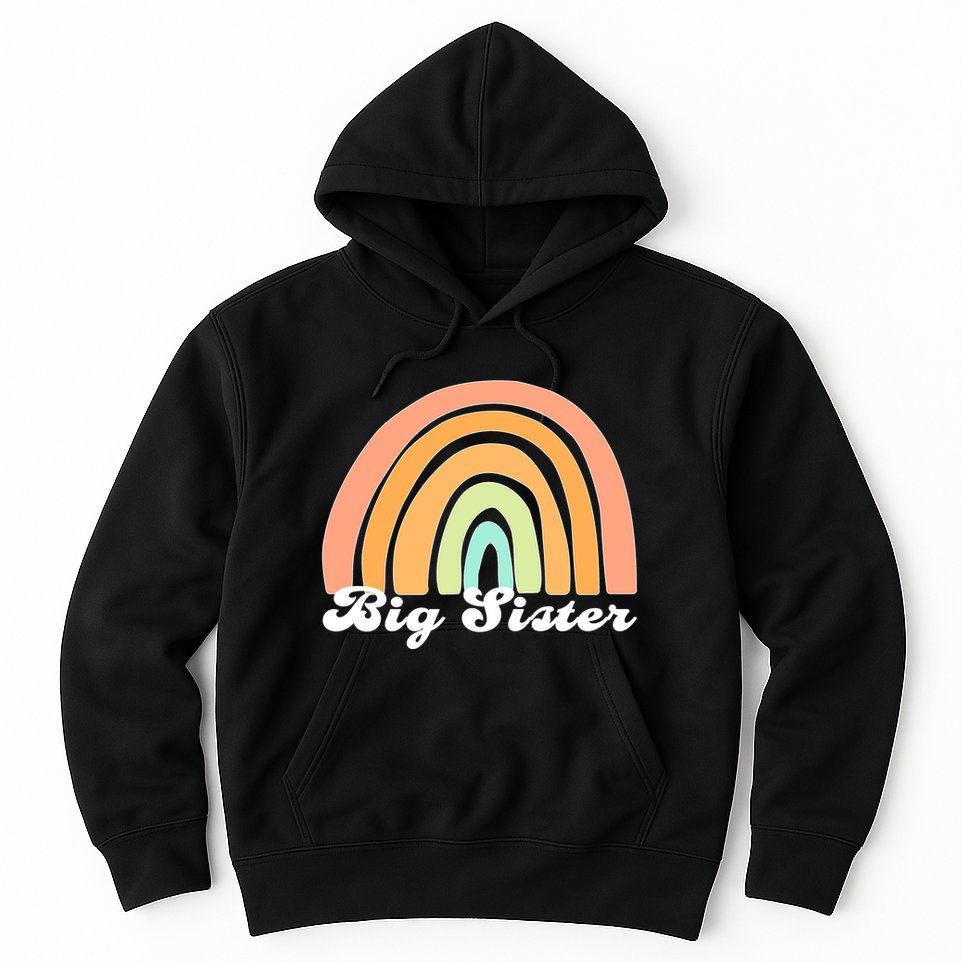 Retro Rainbow Big Sister Sibling Reveal Announcement Hoodie
