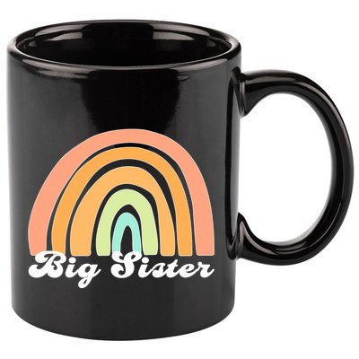 Retro Rainbow Big Sister Sibling Reveal Announcement 11oz C Handle Ceramic Mug