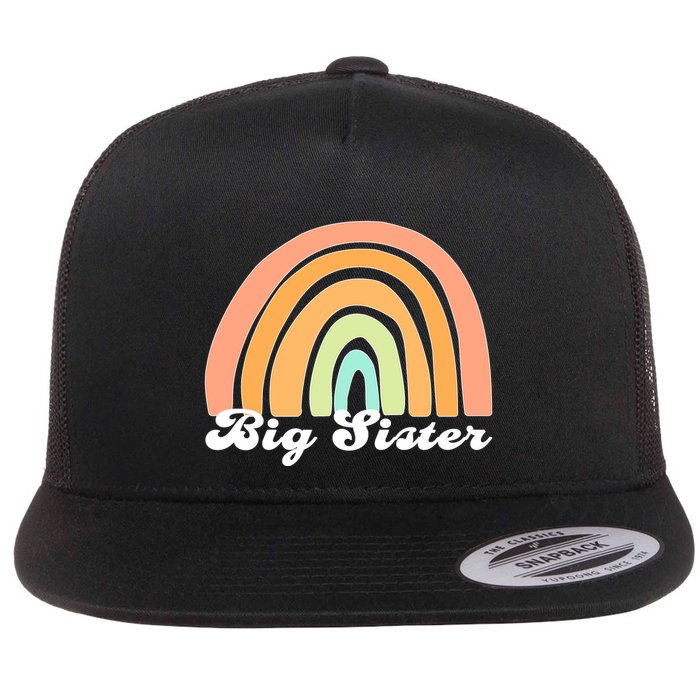 Retro Rainbow Big Sister Sibling Reveal Announcement Flatbill Hat