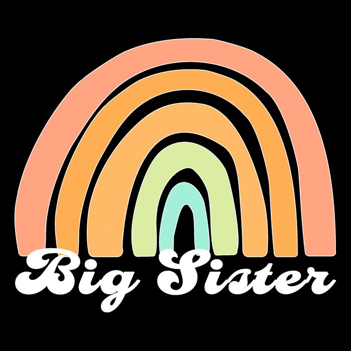 Retro Rainbow Big Sister Sibling Reveal Announcement Flatbill Hat