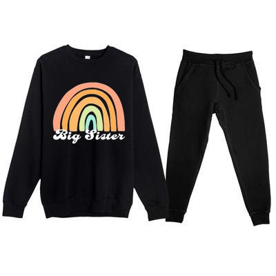 Retro Rainbow Big Sister Sibling Reveal Announcement Premium Crewneck Sweatsuit Set