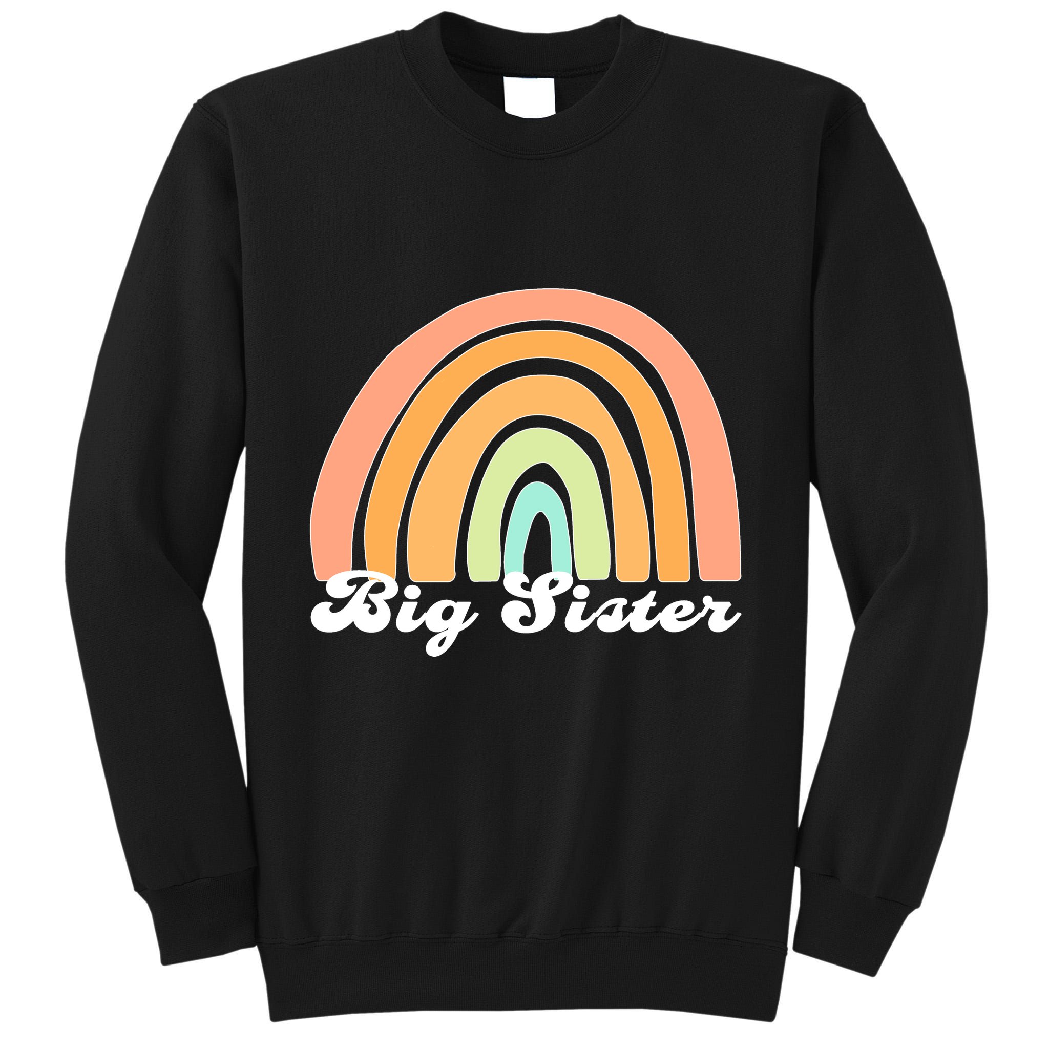 Retro Rainbow Big Sister Sibling Reveal Announcement Tall Sweatshirt