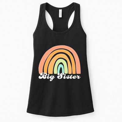 Retro Rainbow Big Sister Sibling Reveal Announcement Womens Tank Top