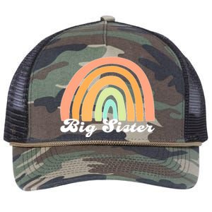 Retro Rainbow Big Sister Sibling Reveal Announcement Retro Rope Trucker Hat Cap