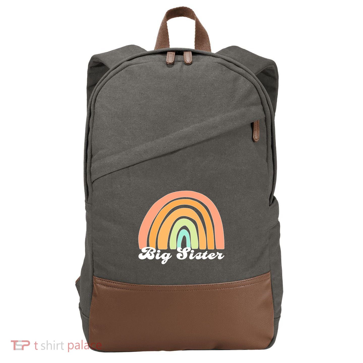 Retro Rainbow Big Sister Sibling Reveal Announcement Cotton Canvas Backpack