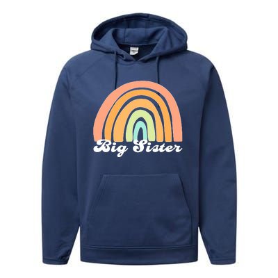 Retro Rainbow Big Sister Sibling Reveal Announcement Performance Fleece Hoodie