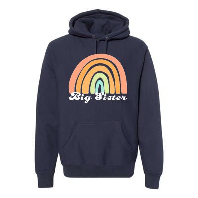 Retro Rainbow Big Sister Sibling Reveal Announcement Premium Hoodie