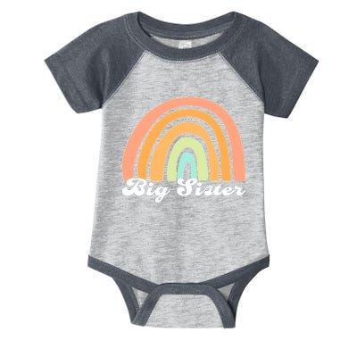 Retro Rainbow Big Sister Sibling Reveal Announcement Infant Baby Jersey Bodysuit