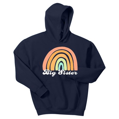 Retro Rainbow Big Sister Sibling Reveal Announcement Kids Hoodie