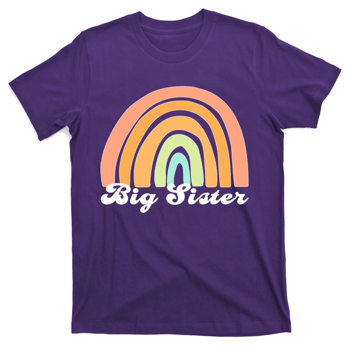 Retro Rainbow Big Sister Sibling Reveal Announcement T-Shirt