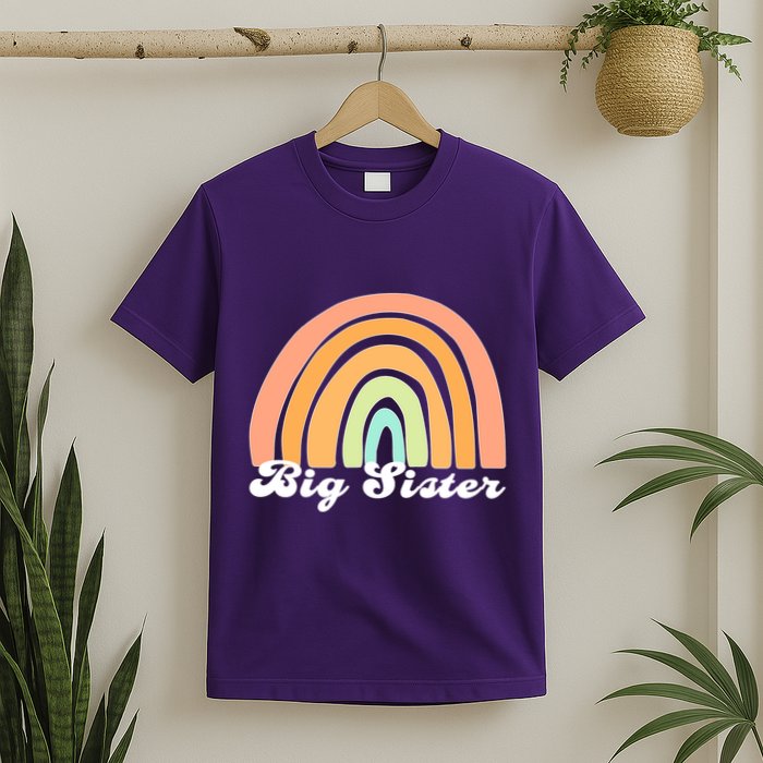 Retro Rainbow Big Sister Sibling Reveal Announcement T-Shirt