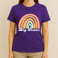 Retro Rainbow Big Sister Sibling Reveal Announcement T-Shirt
