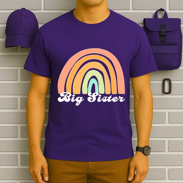 Retro Rainbow Big Sister Sibling Reveal Announcement T-Shirt