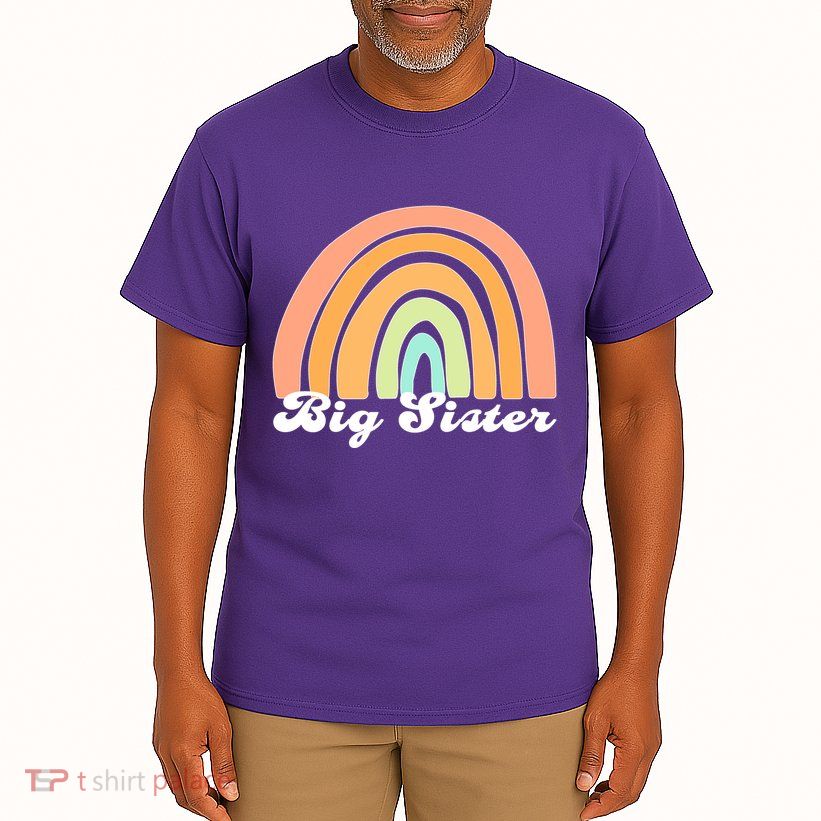Retro Rainbow Big Sister Sibling Reveal Announcement Tall T-Shirt