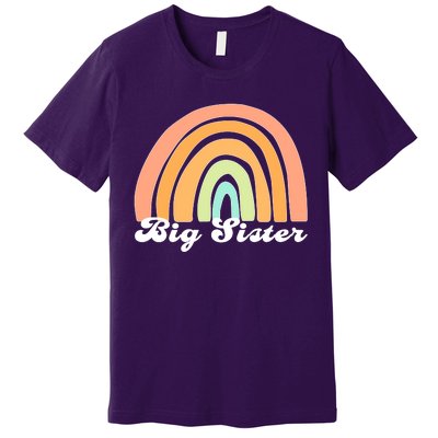 Retro Rainbow Big Sister Sibling Reveal Announcement Premium T-Shirt