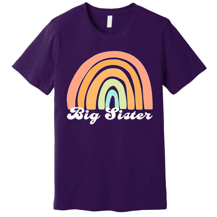 Retro Rainbow Big Sister Sibling Reveal Announcement Premium T-Shirt