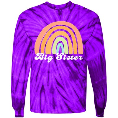 Retro Rainbow Big Sister Sibling Reveal Announcement Tie-Dye Long Sleeve Shirt