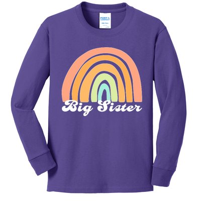 Retro Rainbow Big Sister Sibling Reveal Announcement Kids Long Sleeve Shirt