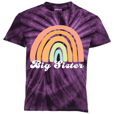 Retro Rainbow Big Sister Sibling Reveal Announcement Kids Tie-Dye T-Shirt