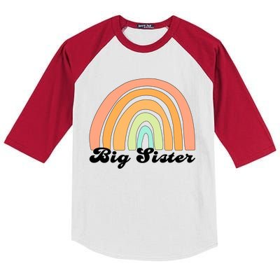 Retro Rainbow Big Sister Sibling Reveal Announcement Kids Colorblock Raglan Jersey