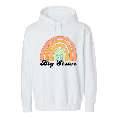 Retro Rainbow Big Sister Sibling Reveal Announcement Garment-Dyed Fleece Hoodie