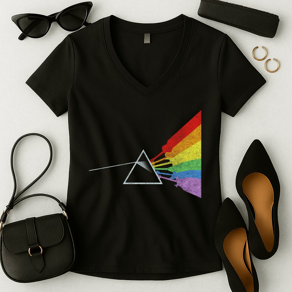 Retro Rainbow Guitars Women's V-Neck T-Shirt