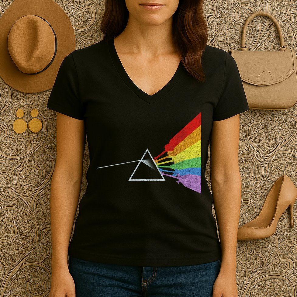 Retro Rainbow Guitars Women's V-Neck T-Shirt