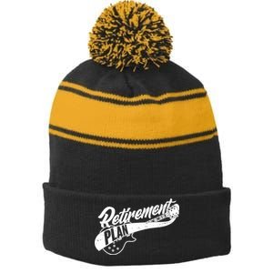 Retro Retirement Plan Guitar Stripe Pom Pom Beanie