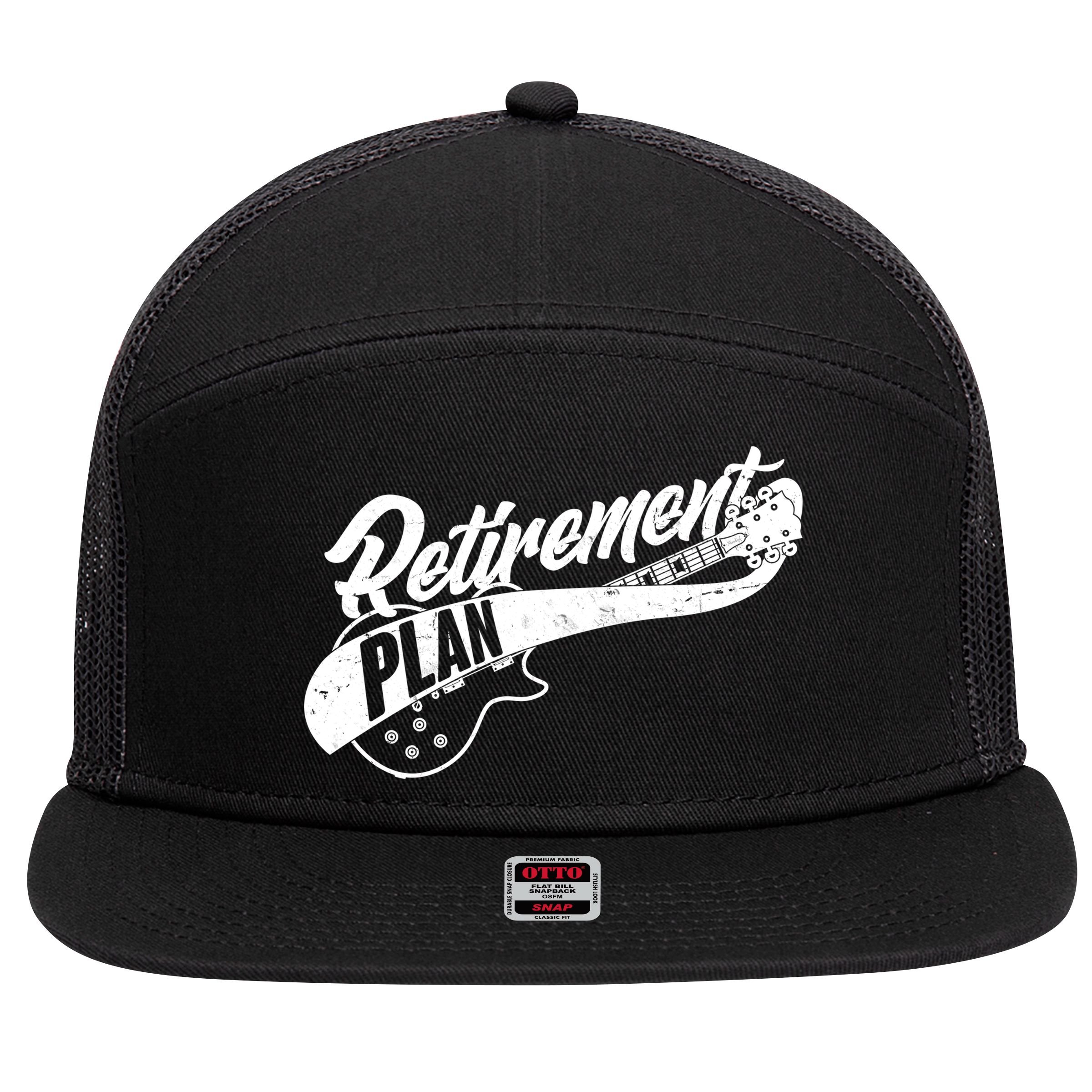 Retro Retirement Plan Guitar 7 Panel Mesh Trucker Snapback Hat