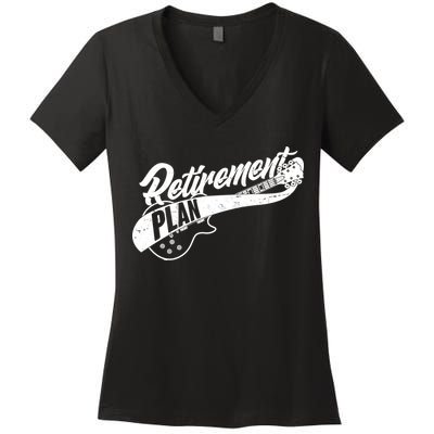 Retro Retirement Plan Guitar Women's V-Neck T-Shirt