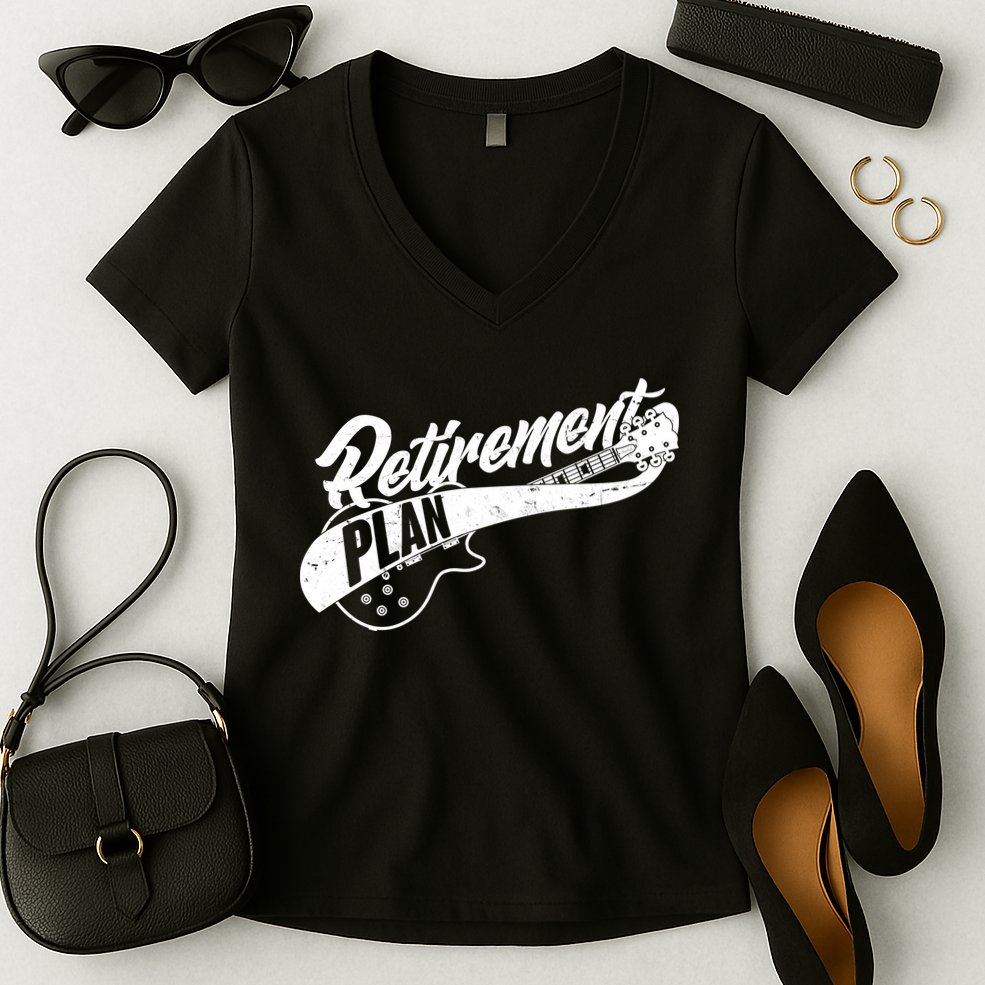 Retro Retirement Plan Guitar Women's V-Neck T-Shirt