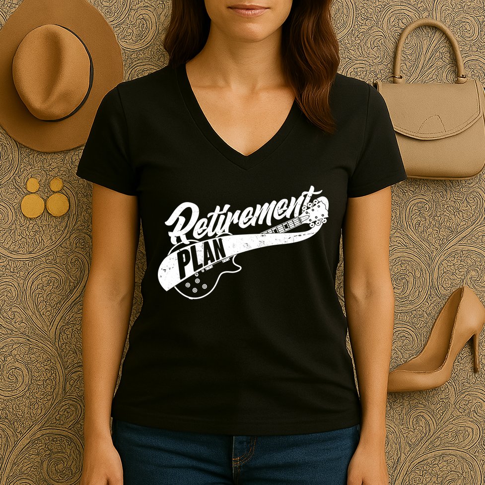 Retro Retirement Plan Guitar Women's V-Neck T-Shirt