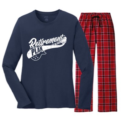 Retro Retirement Plan Guitar Women's Long Sleeve Flannel Pajama Set 