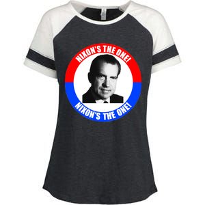 Retro Richard Nixon Nixon's The One Presidential Campaign Enza Ladies Jersey Colorblock Tee