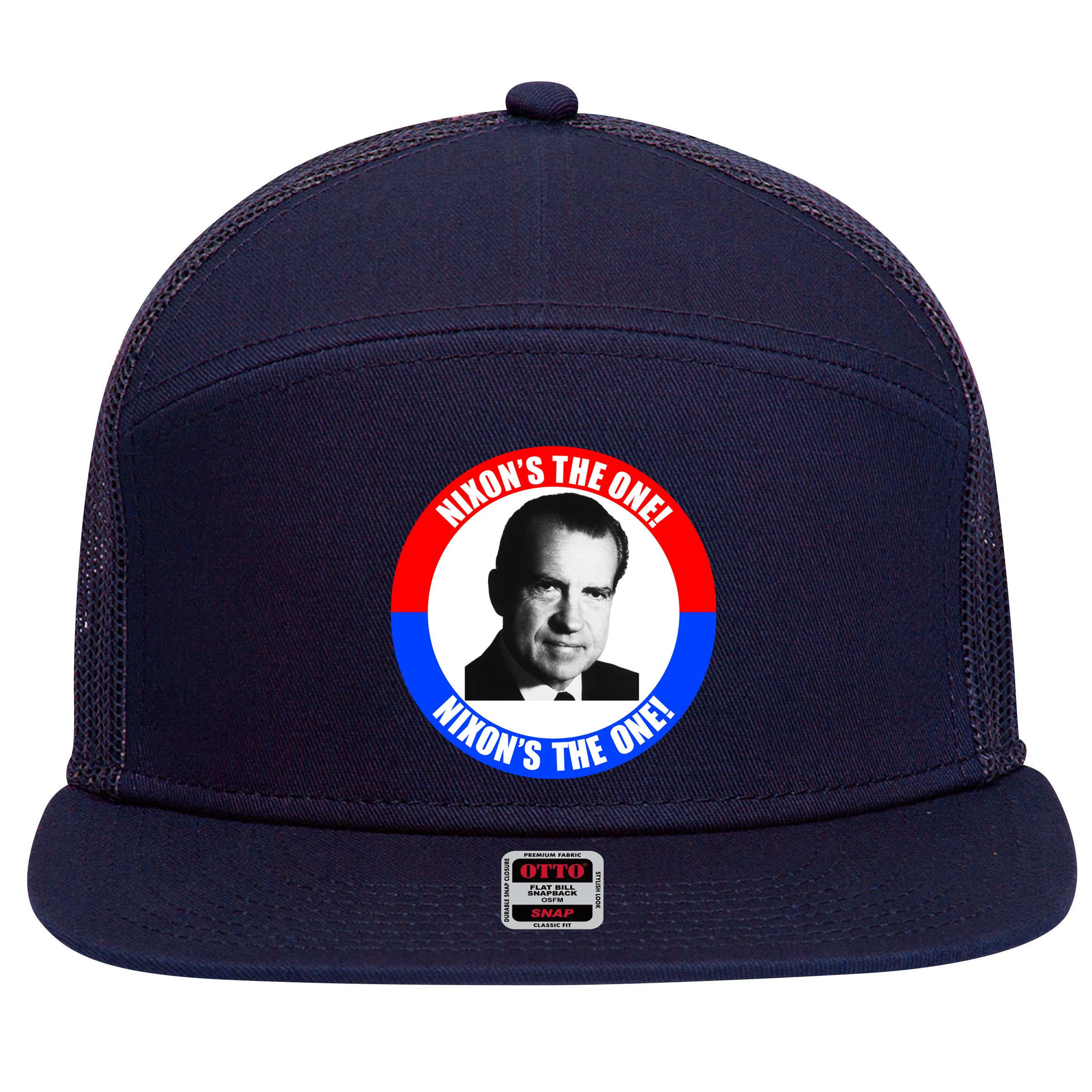 Retro Richard Nixon Nixon's The One Presidential Campaign 7 Panel Mesh Trucker Snapback Hat