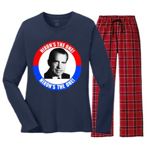 Retro Richard Nixon Nixon's The One Presidential Campaign Women's Long Sleeve Flannel Pajama Set 