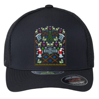 Retro Robot Ugly Christmas Sweater Flexfit Unipanel Trucker Cap