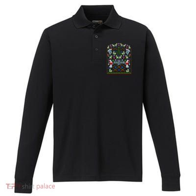Retro Robot Ugly Christmas Sweater Performance Long Sleeve Polo