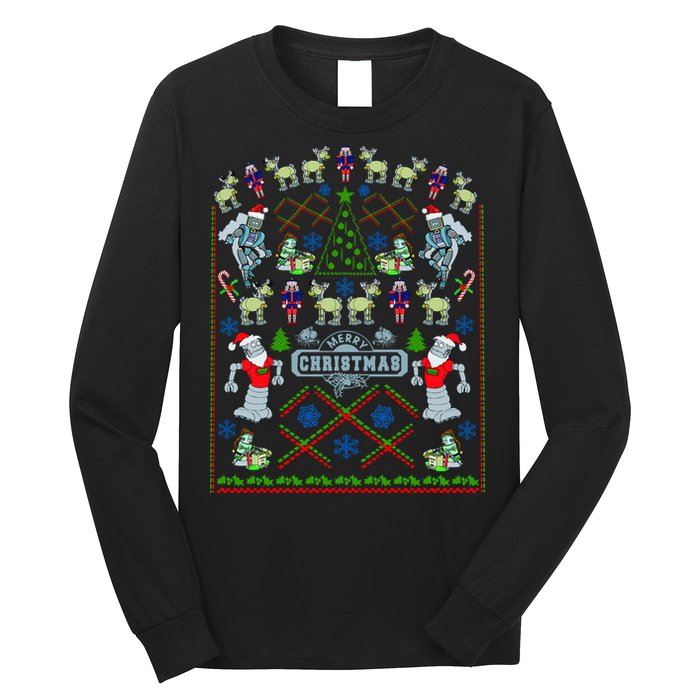 Retro Robot Ugly Christmas Sweater Long Sleeve Shirt