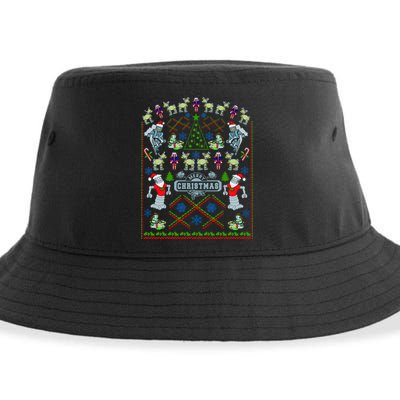 Retro Robot Ugly Christmas Sweater Sustainable Bucket Hat