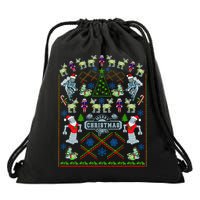 Retro Robot Ugly Christmas Sweater Drawstring Bag