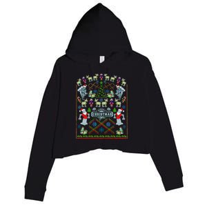 Retro Robot Ugly Christmas Sweater Crop Fleece Hoodie