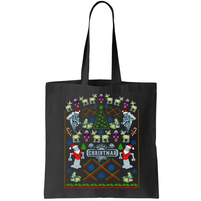 Retro Robot Ugly Christmas Sweater Bag