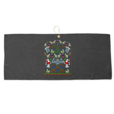 Retro Robot Ugly Christmas Sweater Large Microfiber Waffle Golf Towel