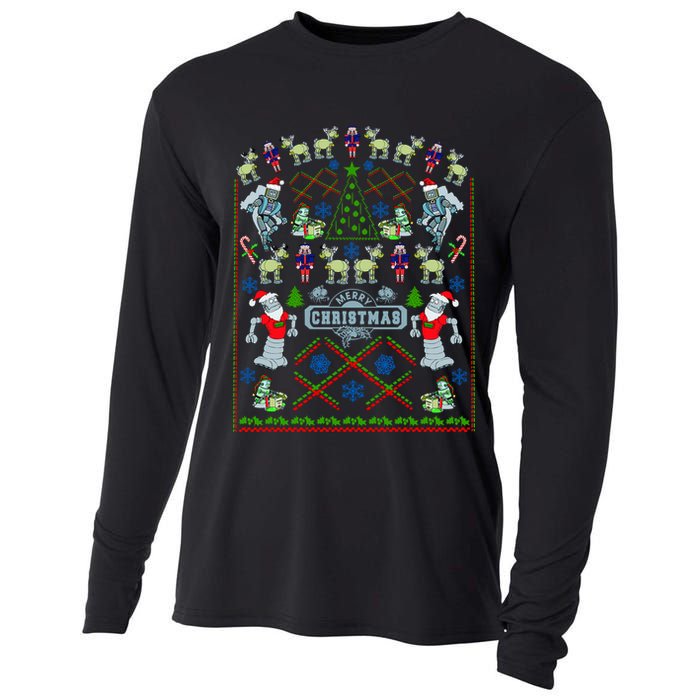 Retro Robot Ugly Christmas Sweater Cooling Performance Long Sleeve Crew